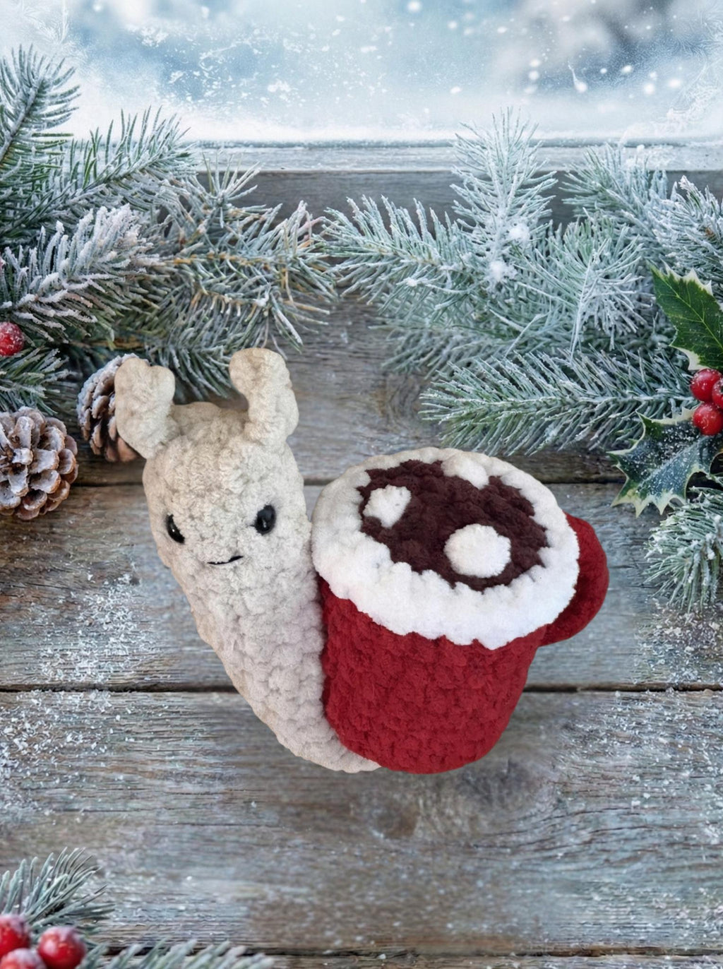 Snail Crochet Plushie Amigurumi Hot Cocoa, Peppermint, Pumpkin, Pumpkin Pie