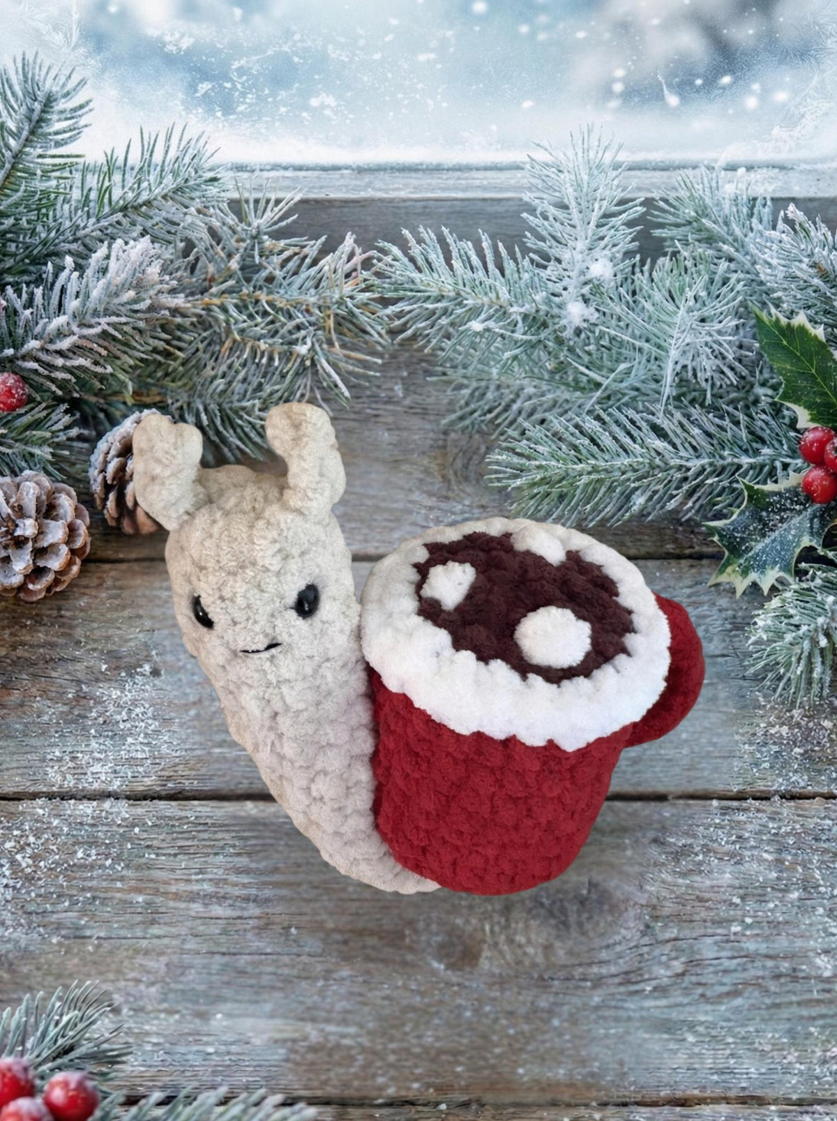 Snail Crochet Plushie Amigurumi Hot Cocoa, Peppermint, Pumpkin, Pumpkin Pie