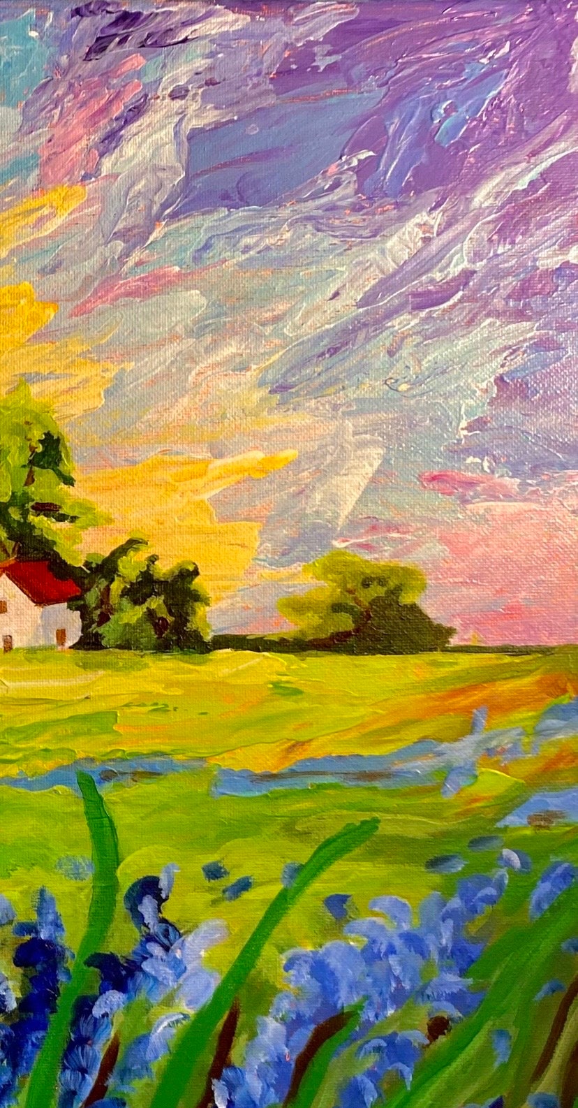 Little Farmhouse House with Barn Original Painting