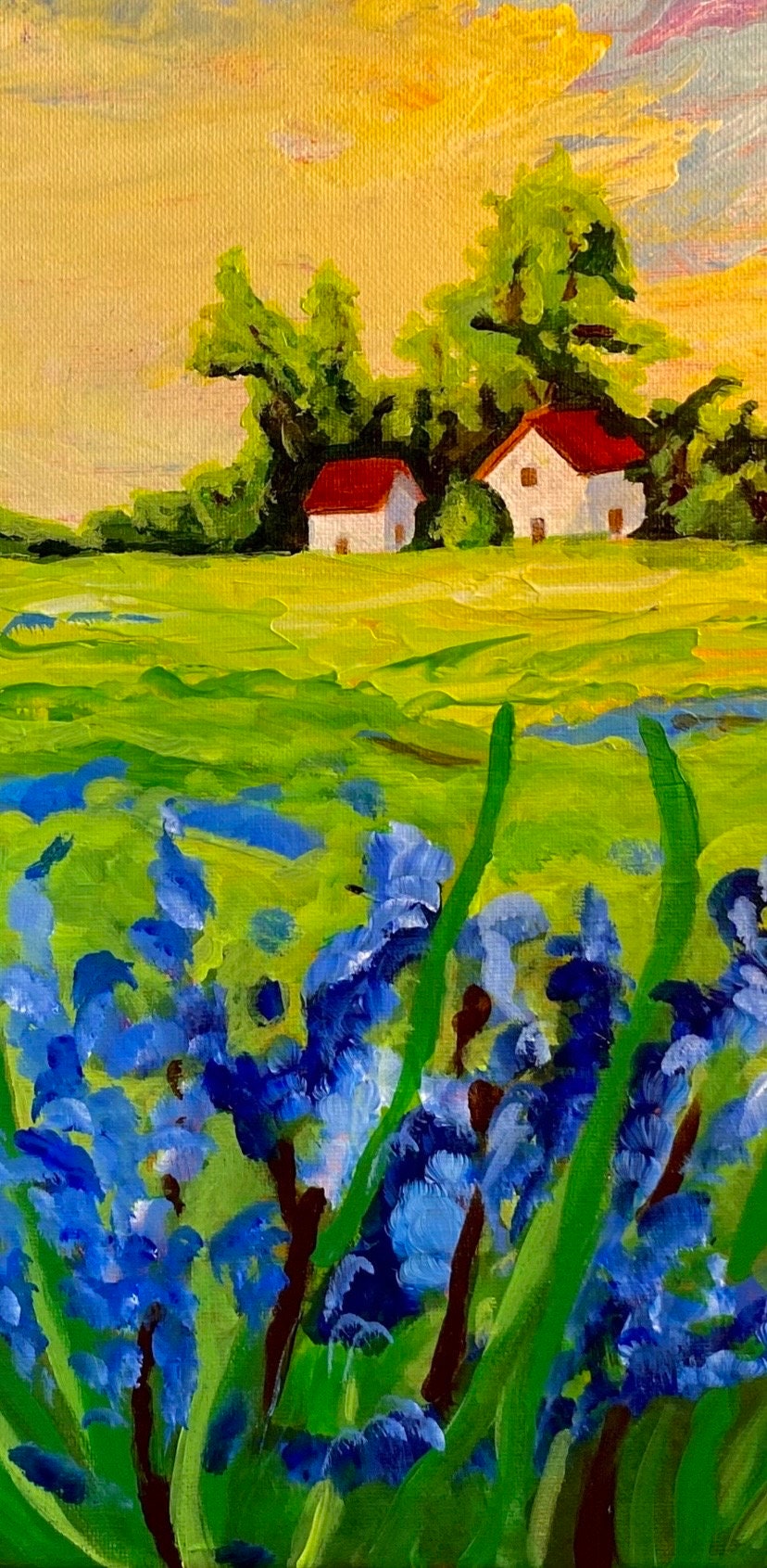Little Farmhouse House with Barn Original Painting