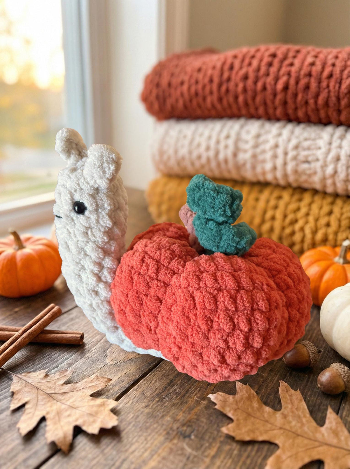 Snail Crochet Plushie Amigurumi Hot Cocoa, Peppermint, Pumpkin, Pumpkin Pie
