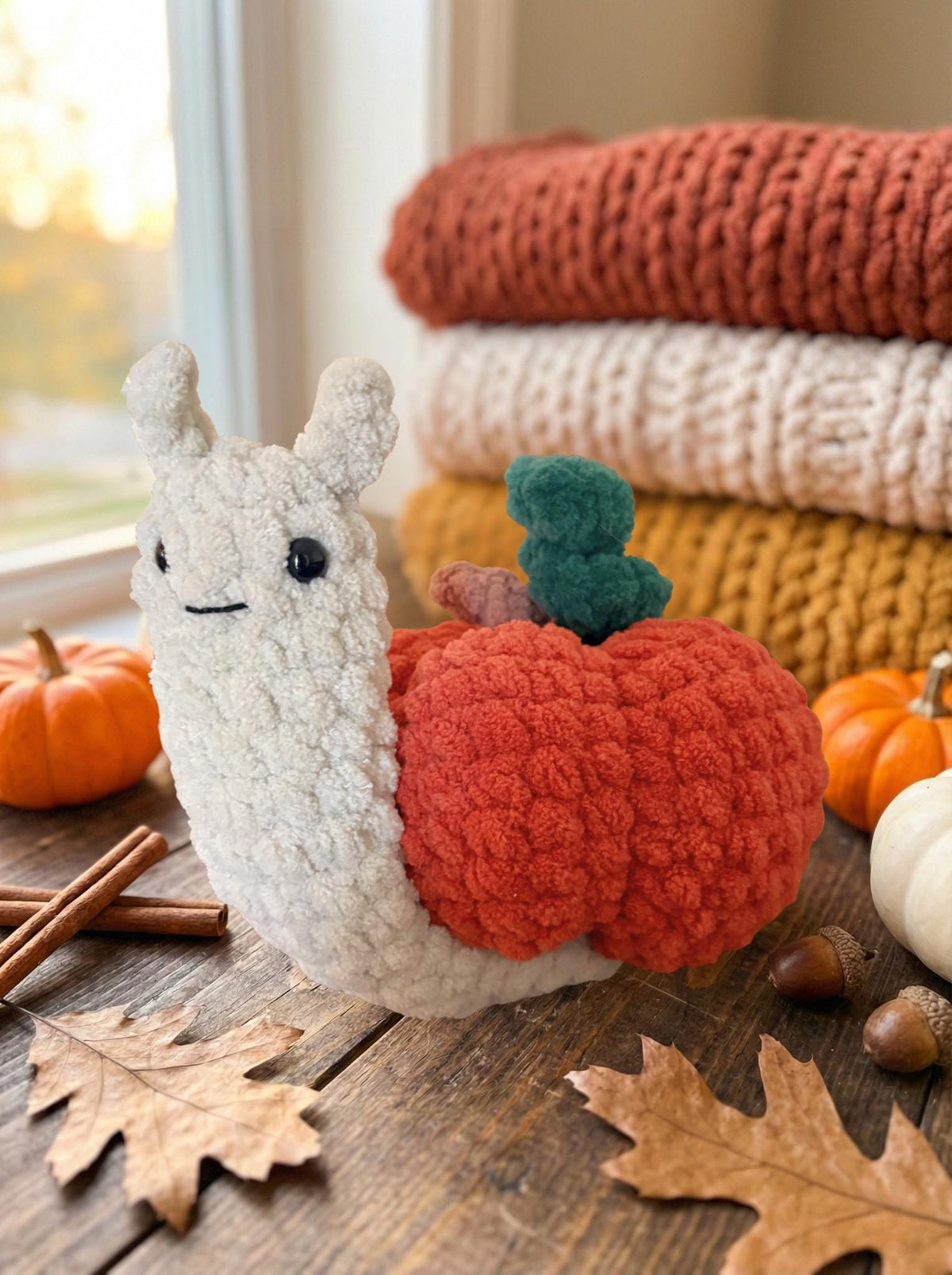 Snail Crochet Plushie Amigurumi Hot Cocoa, Peppermint, Pumpkin, Pumpkin Pie