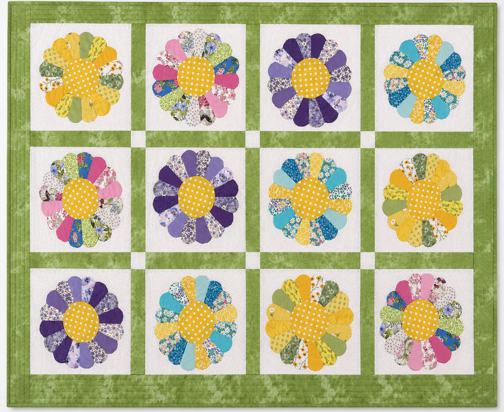Spring Floral Dresden Plate Hand-Stitched Throw Quilt