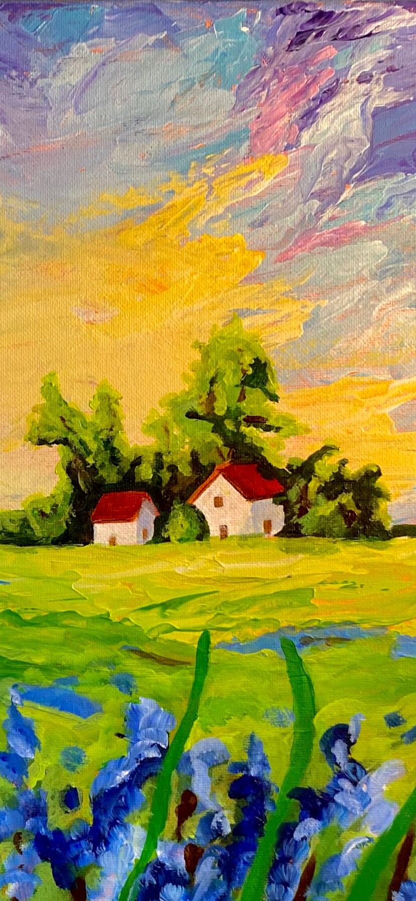 Little Farmhouse House with Barn Original Painting